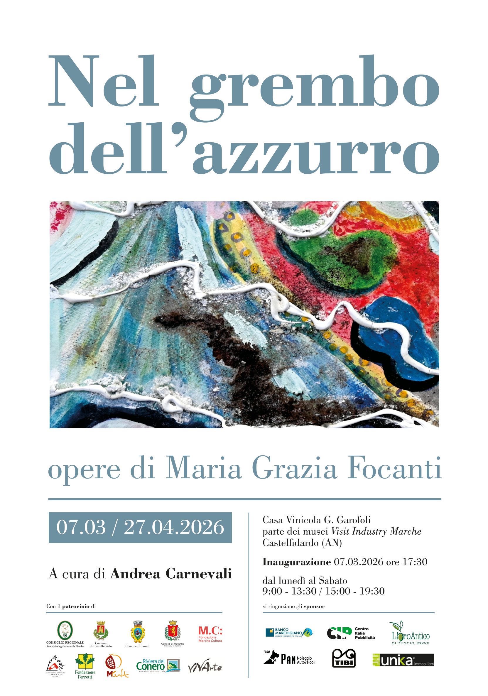 "Nel Grembo dell'Azzurro": Monsano Cult vi invita a scoprire l'arte della nostra concittadina Maria Grazia Focanti.